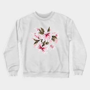 Hibiscus Butterflies - Khaki Green Pink Crewneck Sweatshirt